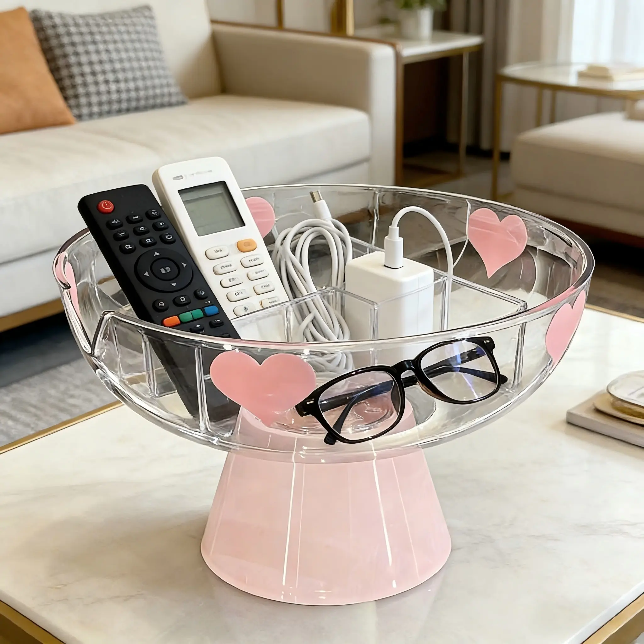 Heart-Shaped Luxury Fruit Tray, High-End Desktop Storage Dish, Creative High-Aesthetic Fruit Bowl, Large Capacity Snack Tray, Plastic Storage Organizer