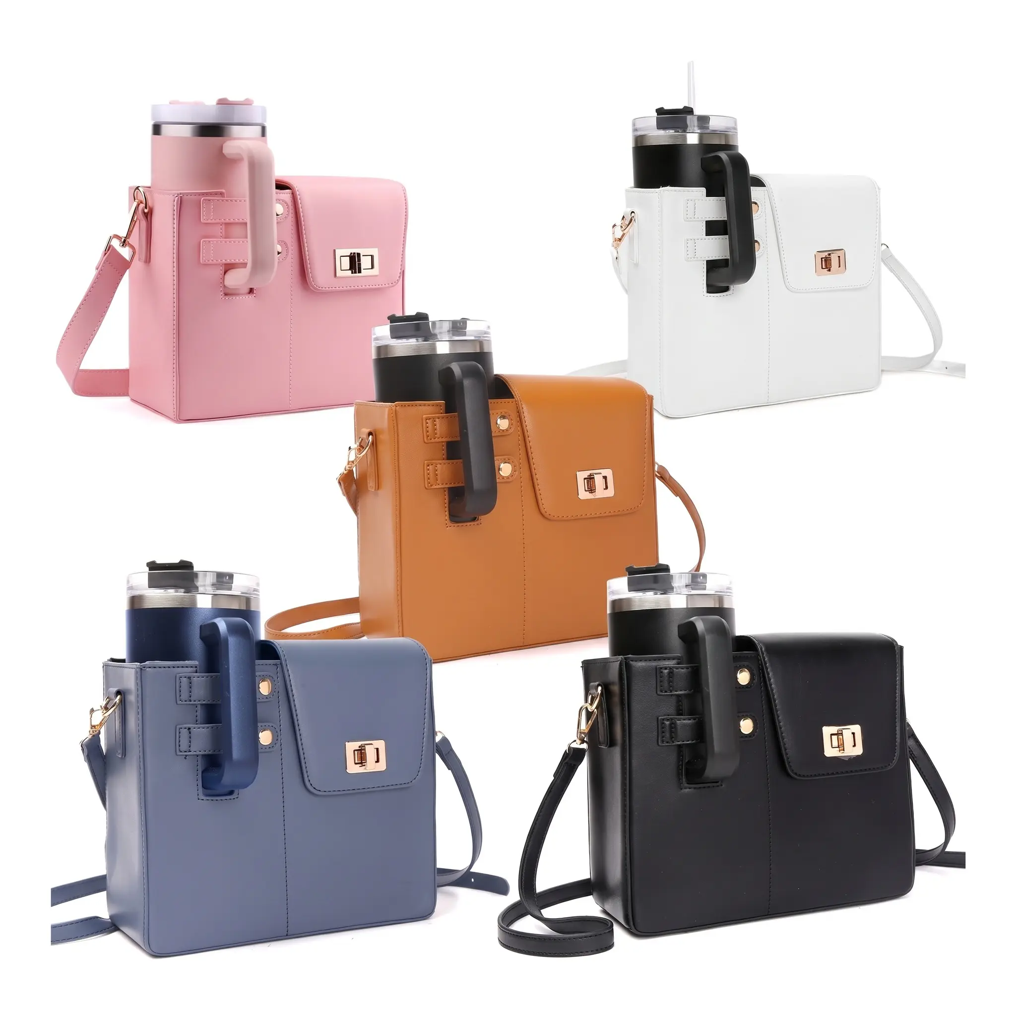 Cozy Everyday Essential For Your Water Bottle Carrier Bag Universal Large Size Pink Single Shoulder Crossbody Drink Holder