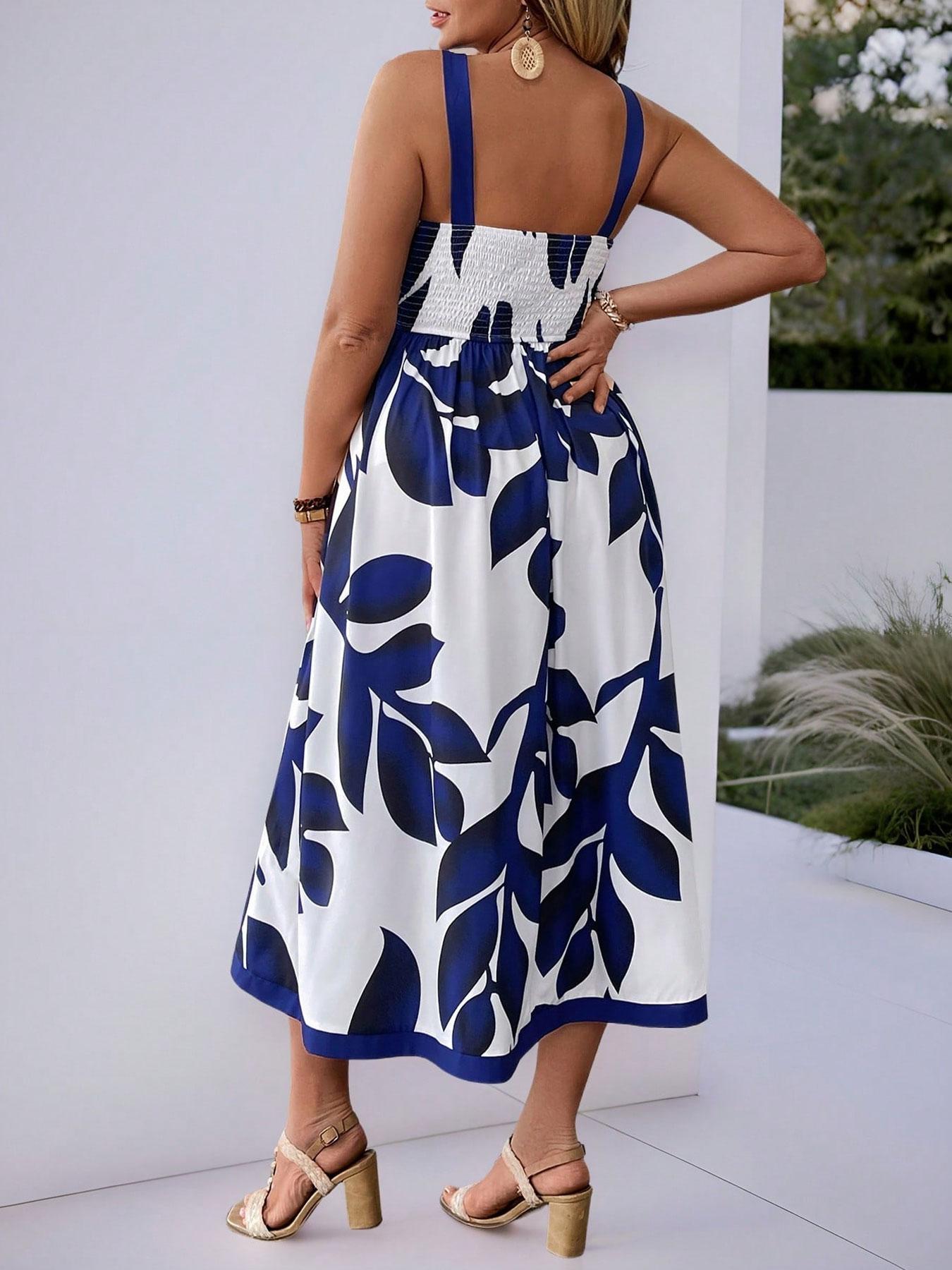 [Plus Size] Floral Print Cami Dress, Casual Flattering Sleeveless Spaghetti Strap Dress for Daily Wear, Women's Plus Clothing for All Seasons