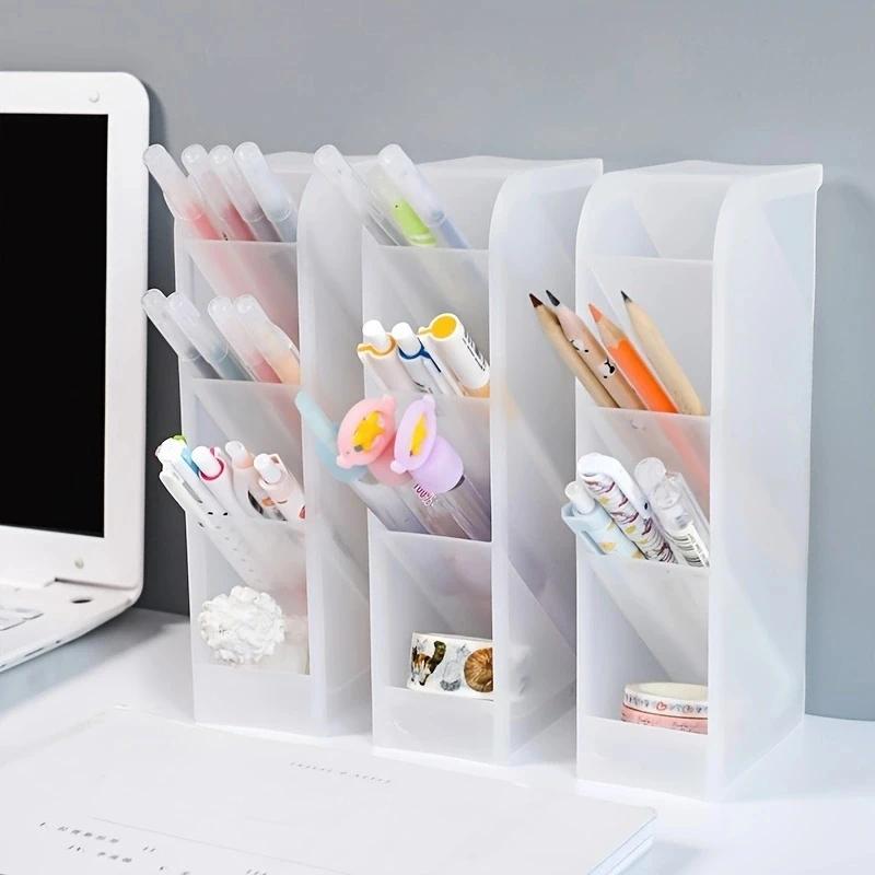 Desk Pen Holder, 1 Count Multi-functional Plastic Stationery Storage Box, Desk Organizer for Home Office School Student Teacher, Desk Organizer Tidy