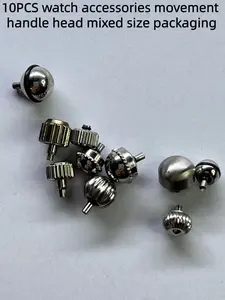 10pcs Watch Accessories, Silver Color Movement Handle Heads, Mixed Sizes Packaging, Ideal for Watch Repair and Customization