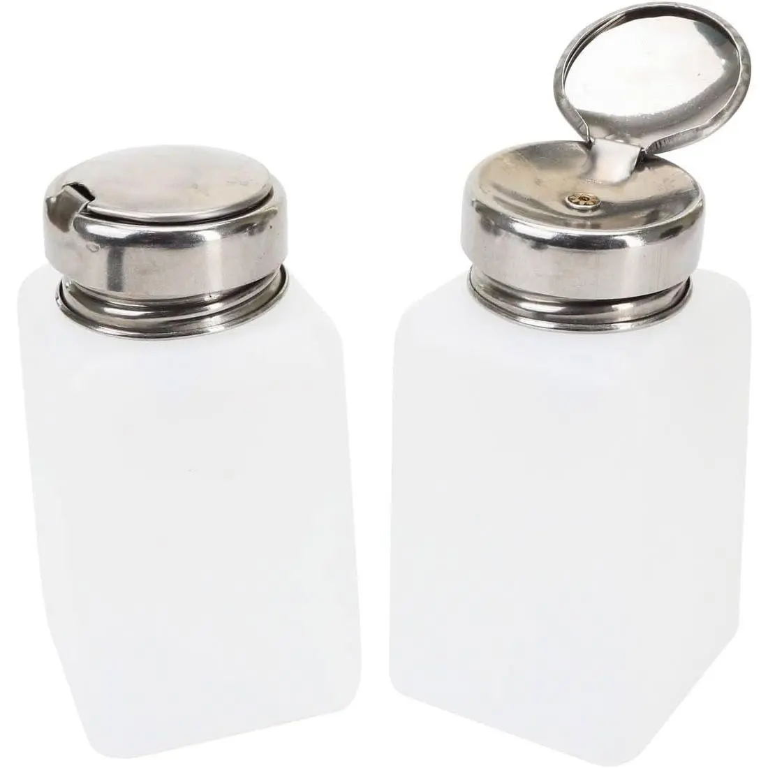 Plastic No-Touch Push-Down Solvent Dispensers - 2PCS 200ml(6.8oz) White Bottles with Stainless Steel Lids, Anti-Reflux Pumps for Isopropyl Alcohol, Acetone