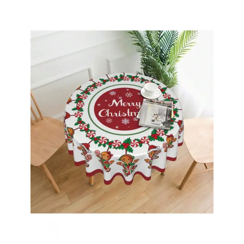 1PC Christmas Round Tablecloth (Featuring Bears, Snowmen, Snowflakes, and Reindeer; Buffalo Plaid Design) - Suitable for Indoor & Outdoor Christmas Parties, Picnics, Banquets, Kitchens, Dining Rooms, and Holiday Gatherings.