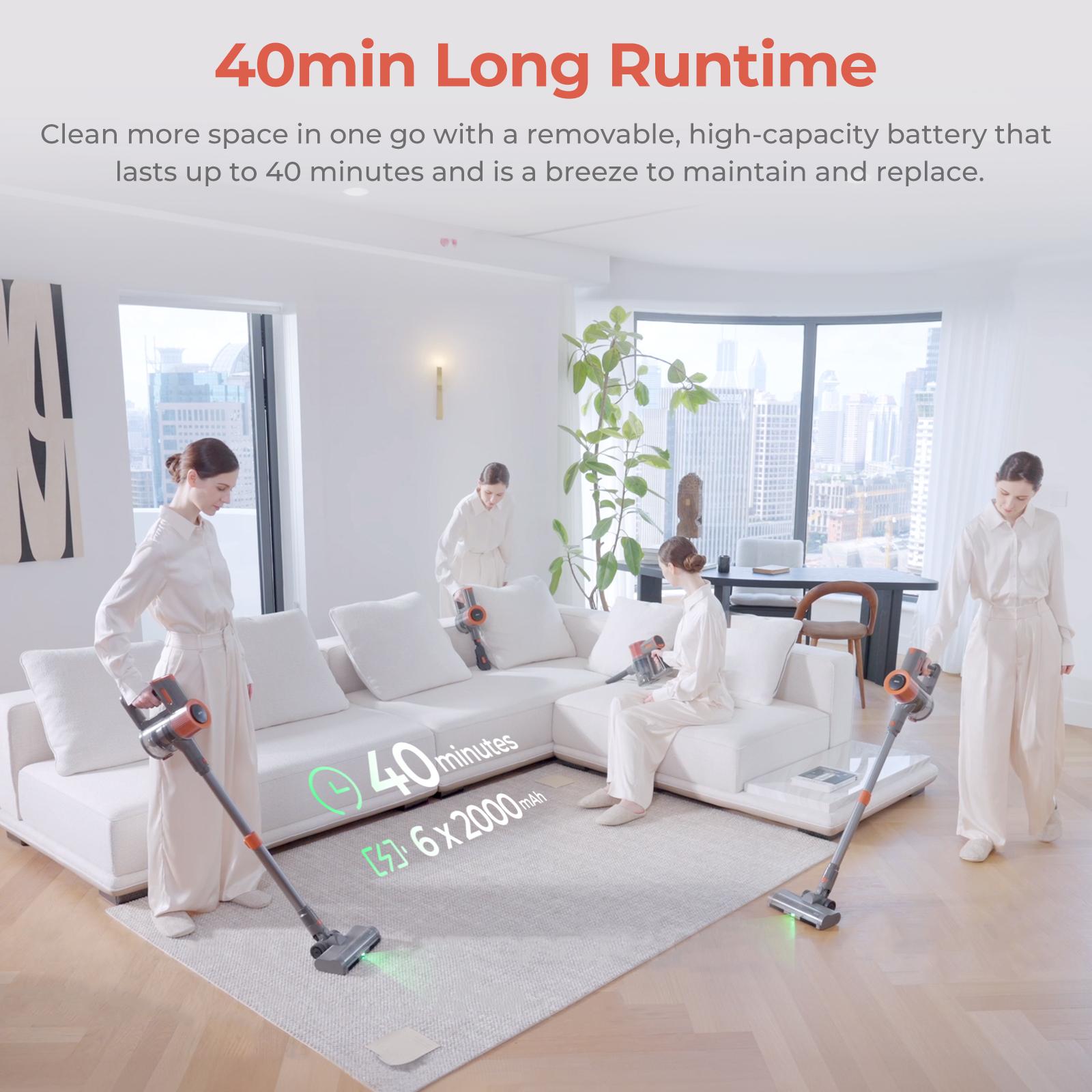 JIGOO C200 Cordless Vacuum Cleaner, 23KPa Suction, 40min Runtime, 2 Work Modes, Telescopic Metal Tube & LED Headlight
