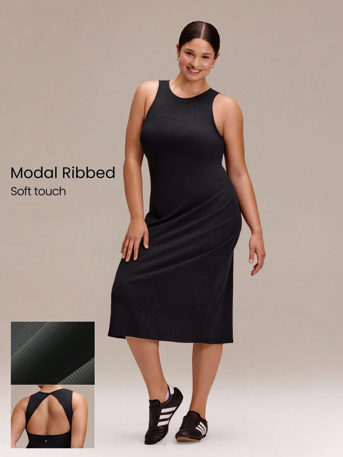 GLOWMODE Plus Size Modal Ribbed Sunset Hour Soft Stretchy Breathable Open Back Maxi Dress With Removable Cups Summer Dress Daily Casual Wear