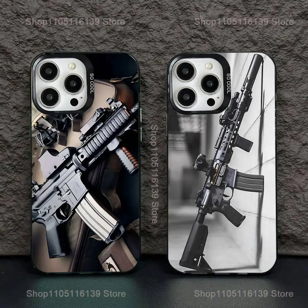 AK47 Gun Bullet Tactical Style Phone Case Black Candy Matte Shockproof Cover For iPhone 11-17 Pro Max/Plus & Samsung Galaxy S23-S25