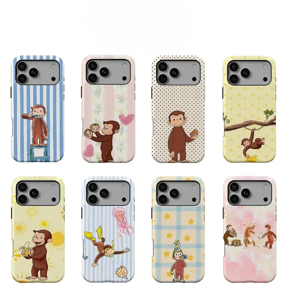 New Curious George Printed Phone Cases, Premium 2-in-1 Dual-Layer Protective Cover, Compatible with iPhone 11 to 17 Pro Max/Plus & Samsung Galaxy S23 and Above Series