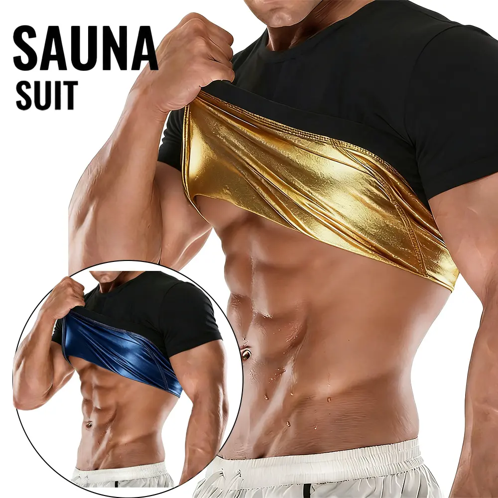 1/2 Pack Men's Sauna Heat Trapping Sweat Shirt Short Sleeve Compression T-Shirt Waist Trainer Body Shaper Gym Exercise Workout Sports Shapewear Top Sweat Suits Shirt