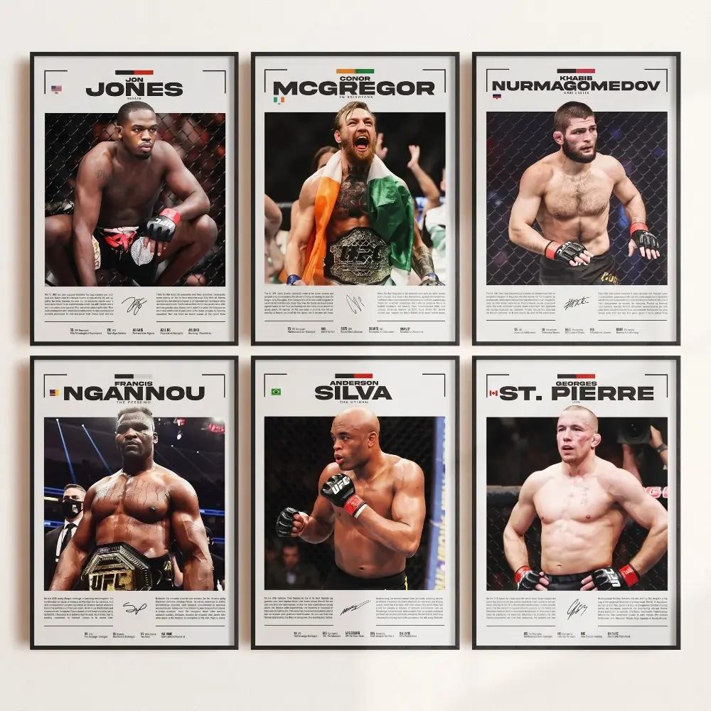 Legendary MMA Fighters Artistic Canvas Print Mural Set - Octagon Themed Collectibles, Sporty Chic Home Inspo, Man Cave Gym Wall Decor for Men, Man Cave Decor