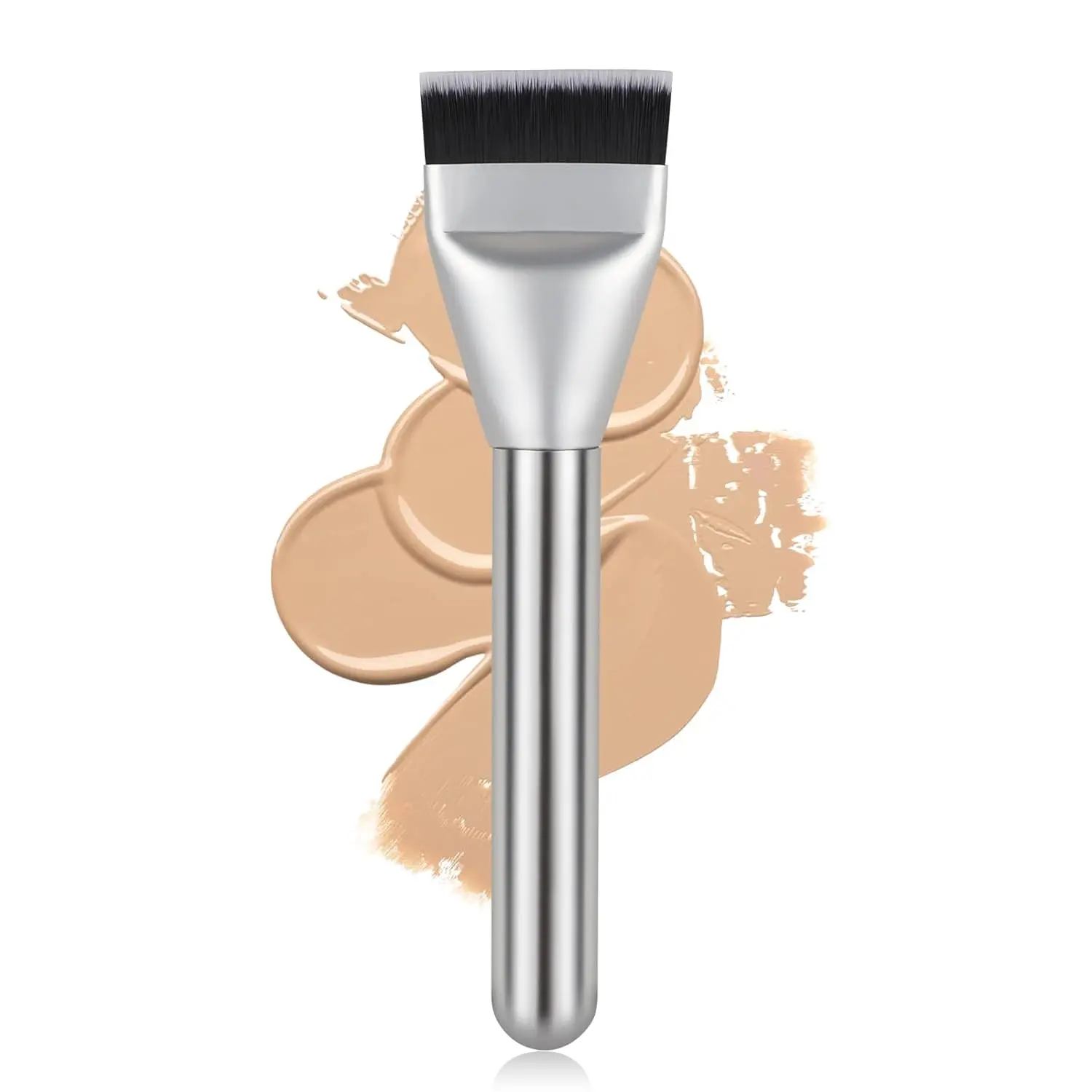 Flat Foundation Brush,Korean Makeup Brush Spatula Facial Brush for Liquid Foundation,Premium Face Makeup Brush for Blending Cream (Silver) Foundation Complexion Brush