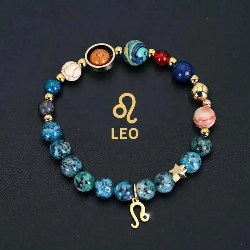 Solar System Planet Bracelet, Natural Stone Beaded Astrology Bracelet with Blue Galaxy Stones, Unisex Jewelry for Men & Women