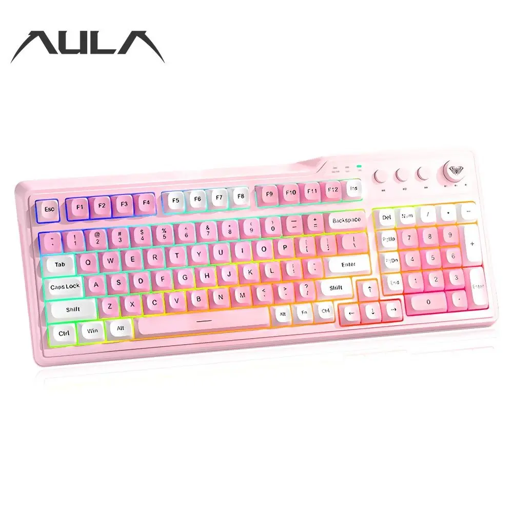 Aula Wolf Spider F3099 Three-Mode Quiet Keyboard, Cool RGB Lighting, Music Rhythm, Multi-Function Knobs, Ergonomic Design, Long Battery Life