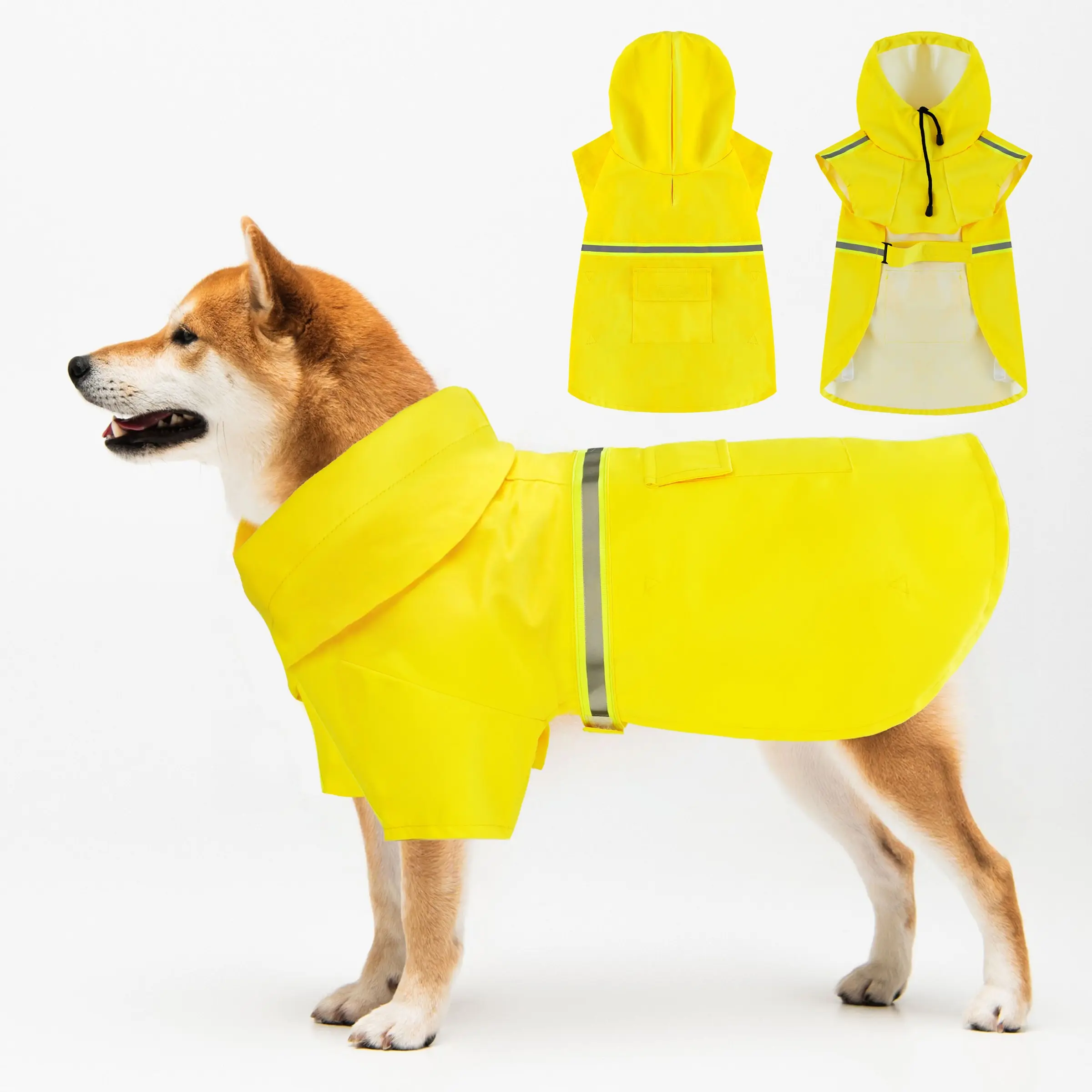 Pet Raincoat PU Waterproof Large Dog Rain Poncho Waterproof Puppy Poncho Outdoor Reflective Dog Raincoat Hooded, Durable & Weather-Resistant Design