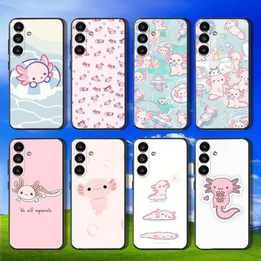 Kawaii High-Detail Axolotl Print Personalized Smartphone Case - Soft Black Handheld Shockproof Protective Cover, Cellphone Accessory for iPhone 11-17 Pro Max/Plus & Samsung Galaxy S23-S25, Impact-Resistant