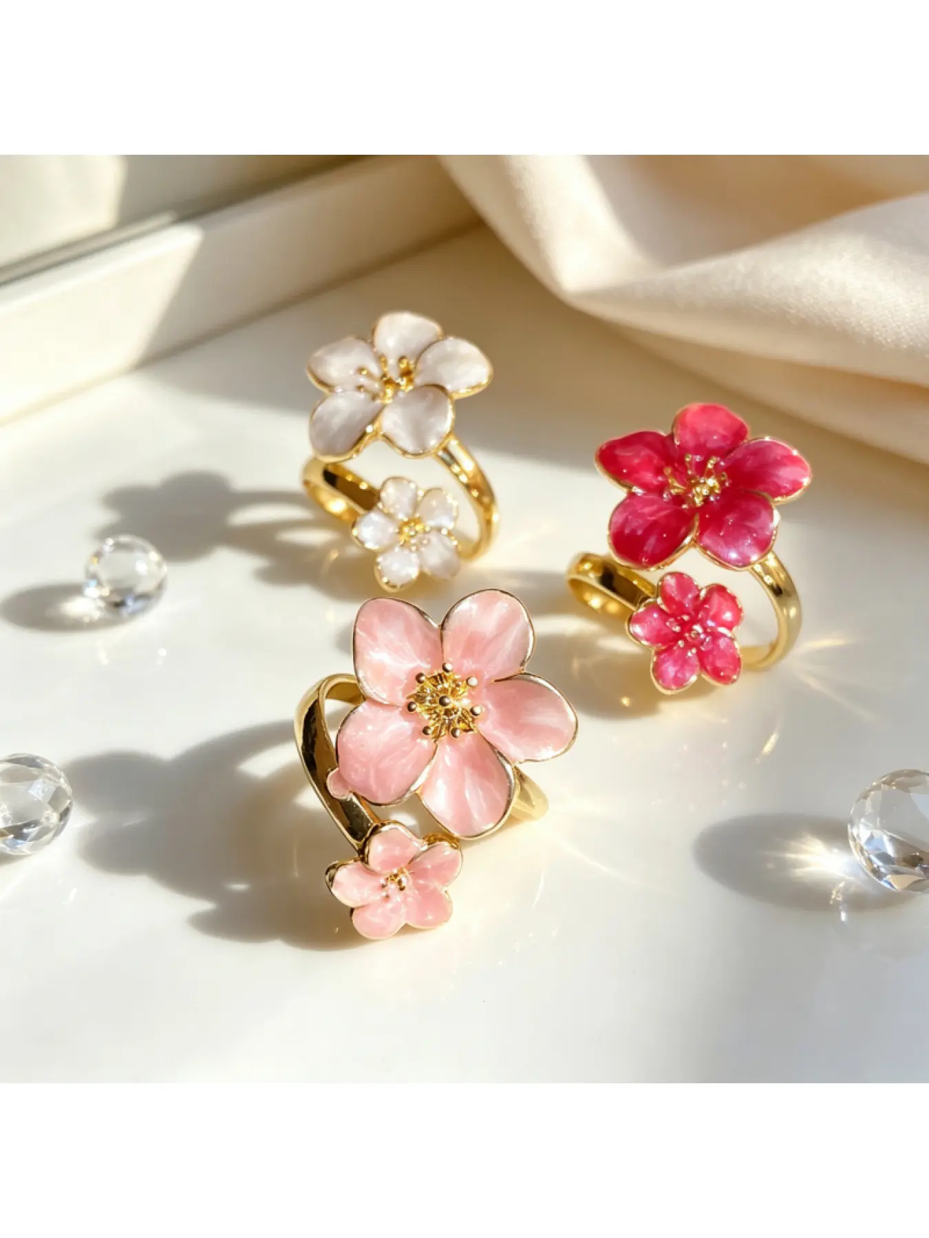 Vintage Exquisite Cherry Blossom Adjustable Open Rings, Stackable & Gold Band with Light Luxury Premium Vibe, Women's Daily Wear Jewelry, Stylish and Comfortable, the Perfect Gift for Girls and Ladies