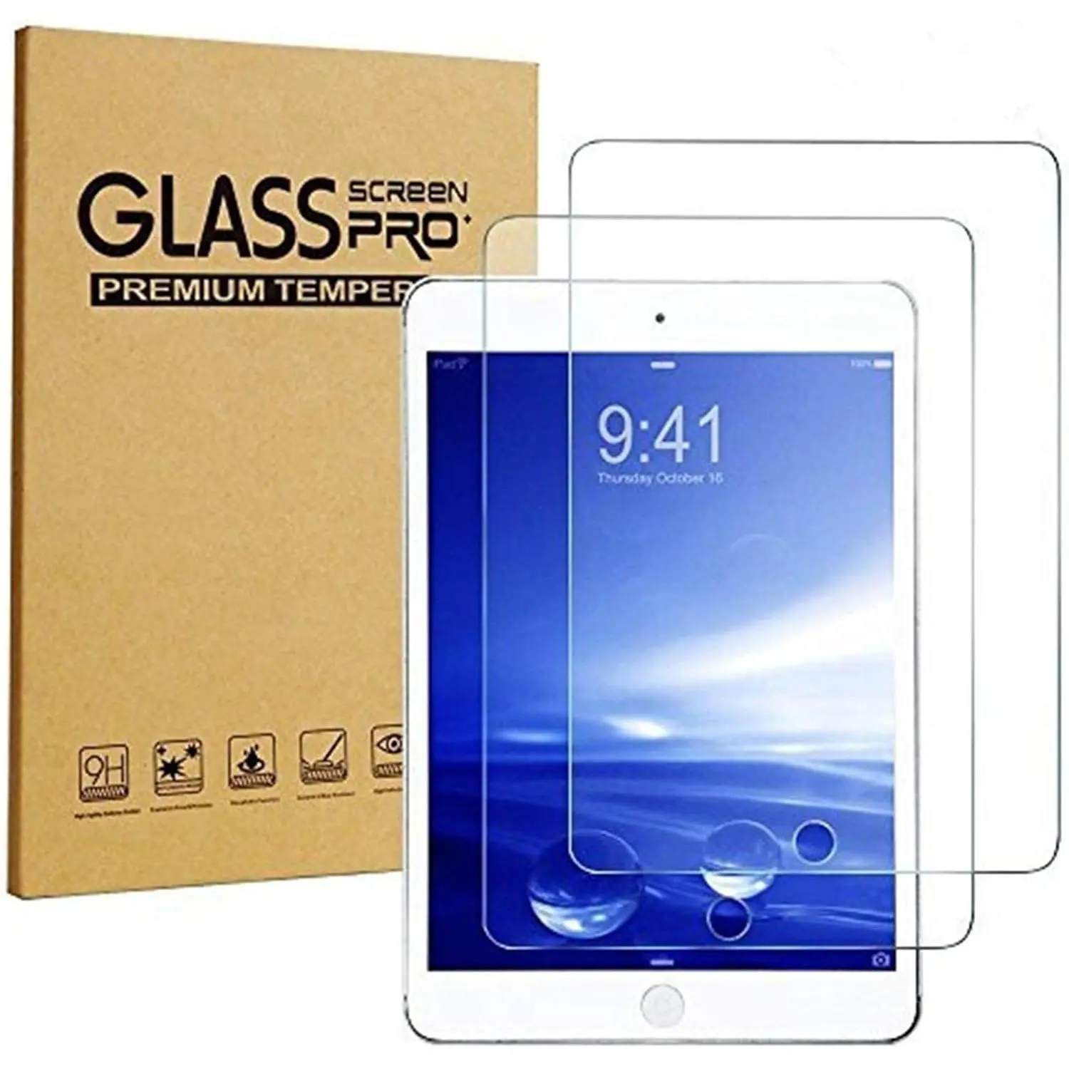 2-PACK Tempered Glass Tablet Screen Protector for 10.2 in iPad 9th/8th/7th Generation (2021/2020/2019) - Bubble-Free, Fingerprint-Resistant, Stylus Pencil Supported, Default