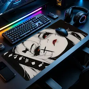 Anime Girl Large Gaming Mouse Pad, Dark Red Eye Manga Design Extended XXL Desk Mat with Stitched Edge & Non-Slip Rubber Base, Suitable for Gaming Rooms, Home Offices & Bedroom Desks, Perfect for Gamers and Anime Collectors