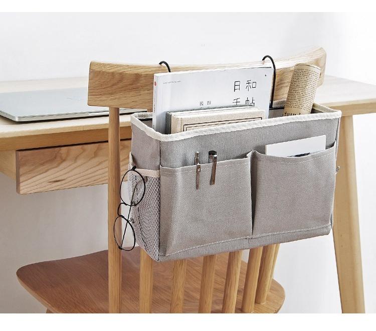 Bedside Caddy/Bedside Storage Bag Hanging Organizer for Bunk and Hospital Beds,Dorm Rooms Bed Rails,Can be Placed Glasses,Books,Mobile Phones,Keys (Grey)