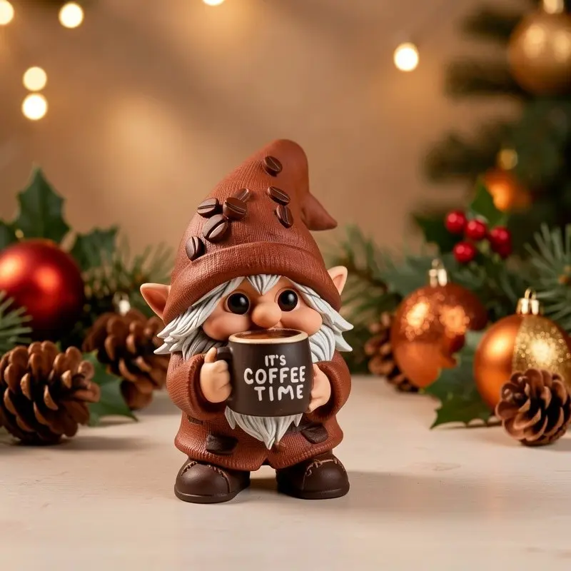 Coffee Drinking Dwarf Figurine, Small Resin Craft Decorative Ornament, Home Desktop Decoration, Cute Miniature Sculpture, Tabletop Decor