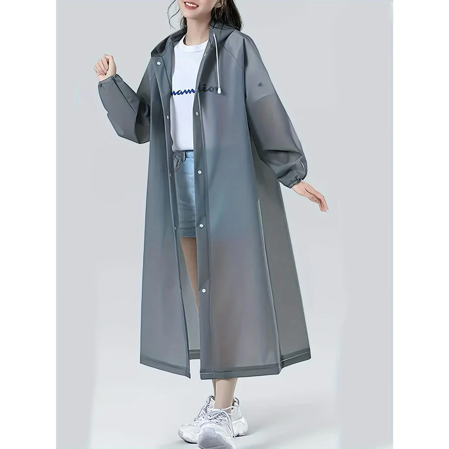 1pc Dark Gray Outdoor Sports Adult Raincoat, Windproof High Quality EVA Thickened Full-Body Coverall Rain Poncho for Travel, Outdoor Cycling, Portable Hooded Hiking Raincoat for Women