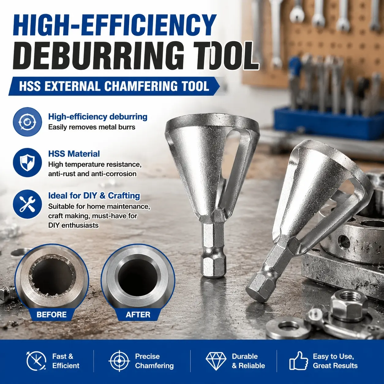 Professional Metal Deburring Tool Set: Multi-Blade Chamfering Trimmer, Anti-Slip Drill Bit Repair Kit, HSS External Chamfering Tools, Universal Metal Finishing Equipment for Automotive Metalworking, Craft Making, Fast, Efficient & Durable Chamfer Device