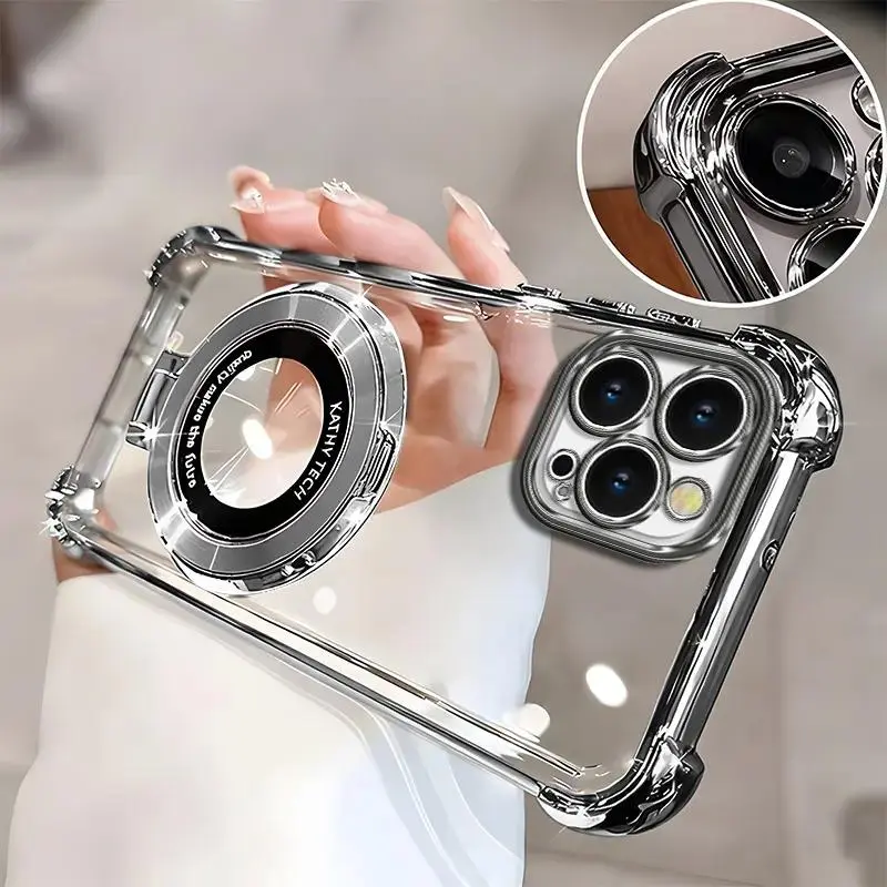 Compatible with iPhone 12 Pro | Premium Clear Electroplated Phone Case with Ring Holder, 4-Corner Shockproof & Full Camera Protection HNL0149