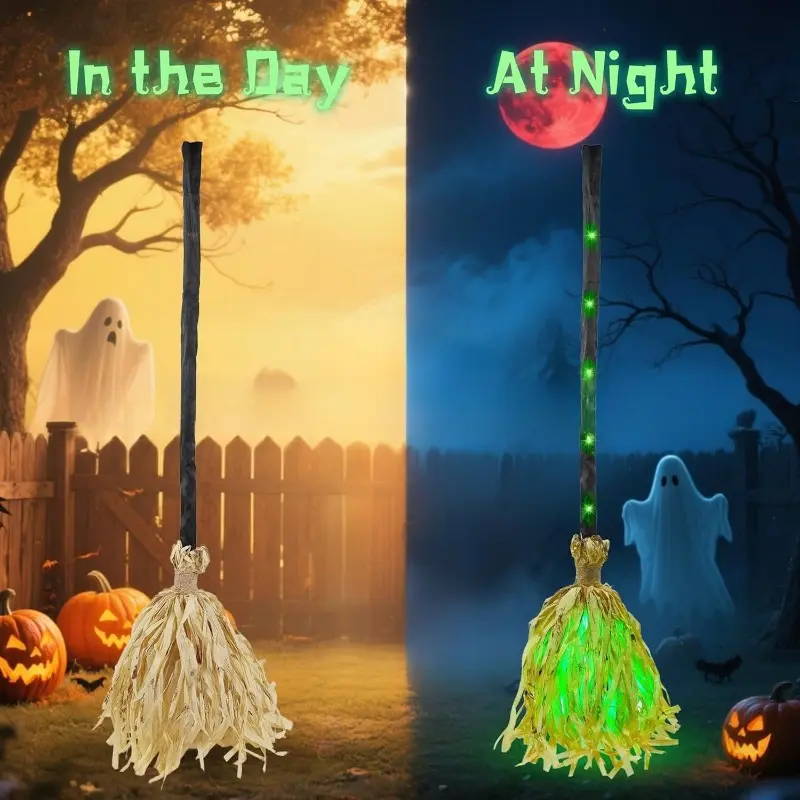 Animated Witch Broom Halloween Decoration with Moving Lights and Weird Sounds, Ideal for Indoor Fun and Leisure Time (Indoor Recreation Equipment)