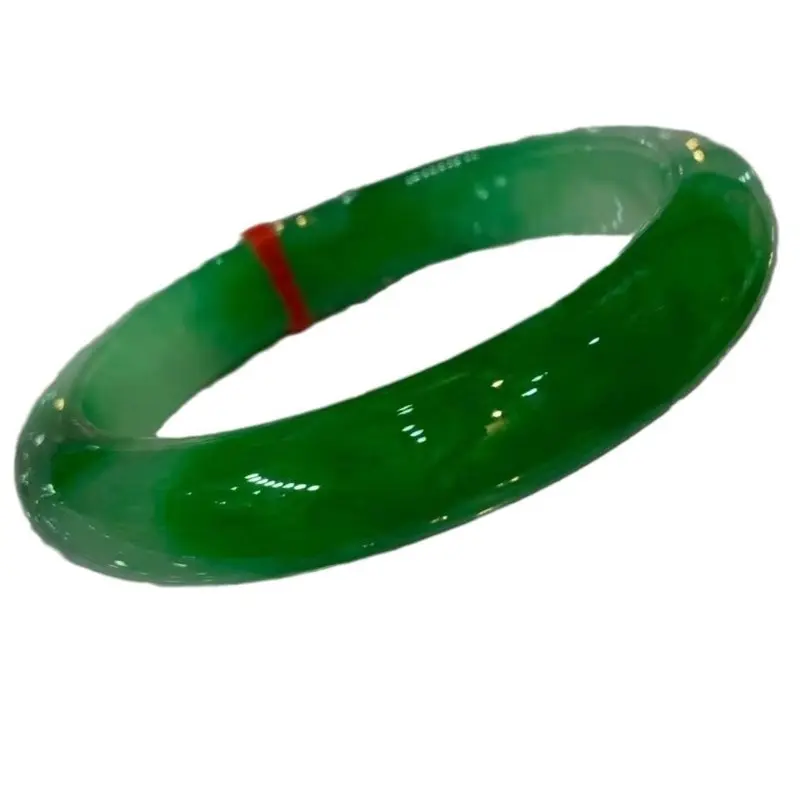 Women's Authentic Natural Myanmar Jadeite Bangle - Collectible Rare Stone Jewelry, Bright Green Old Water Circle Shape, Elaborate Craftsmanship for Female Wear