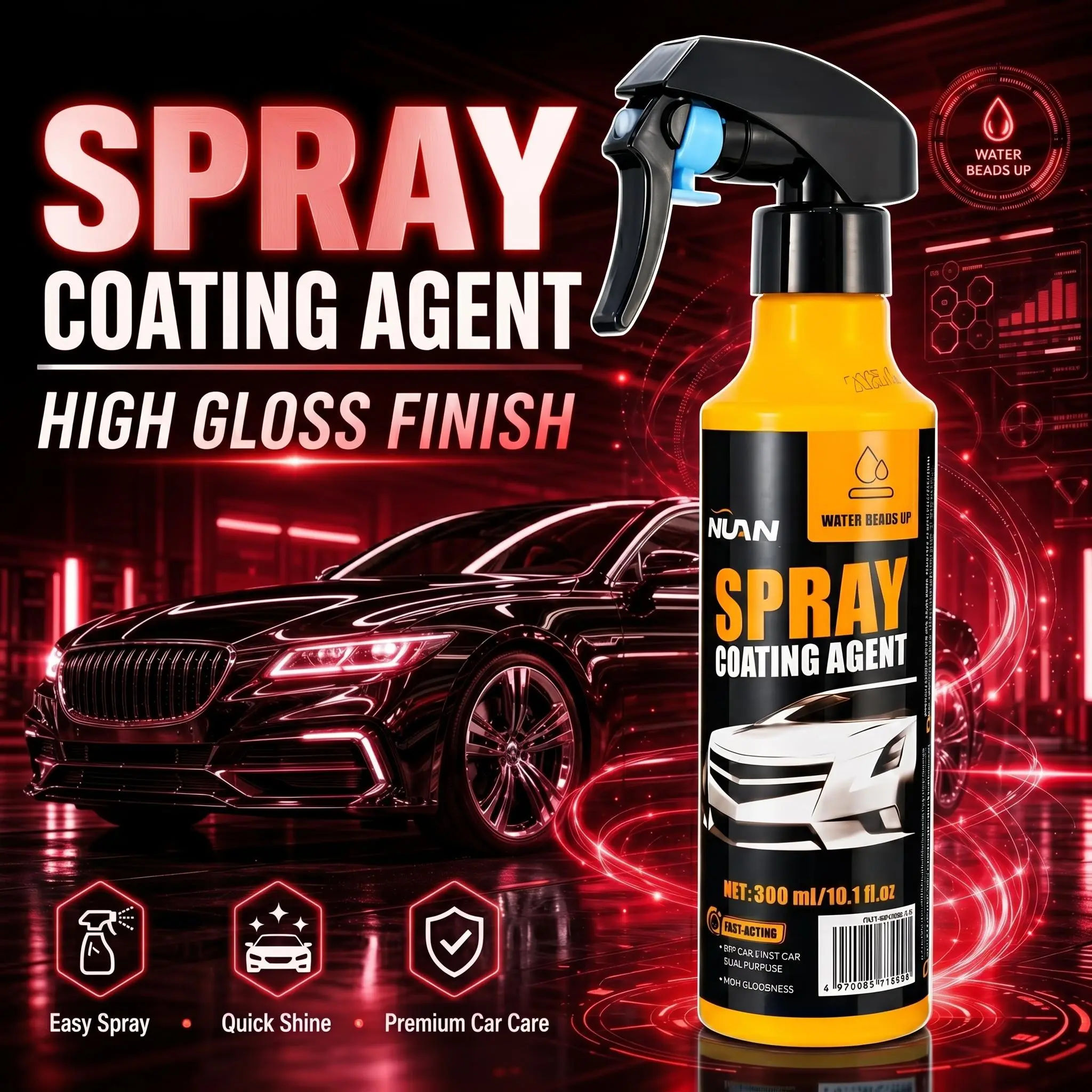 Spray coating agent；NUAN nano car coating sprayNUAN Car Ceramic Coating Spray – Paint Protection, Car Detailing, Easy Application, Long-Lasting Hydrophobic Formula, Gloss & Shine Booster
