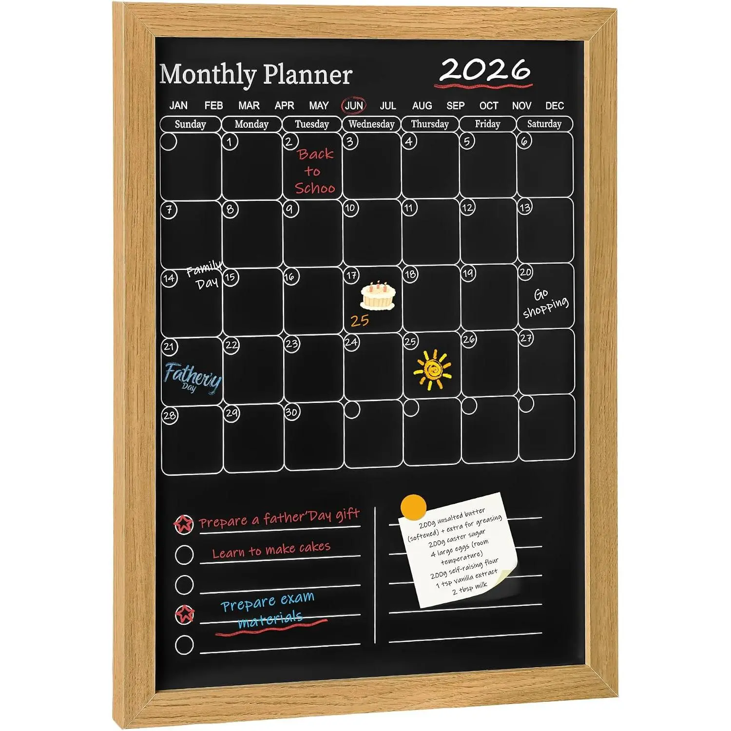 Chalkboard Calendar for Wall – 17x13 Monthly Dry Erase Planner with   Frame, 2-in-1 Vertical Memo & to-Do Board