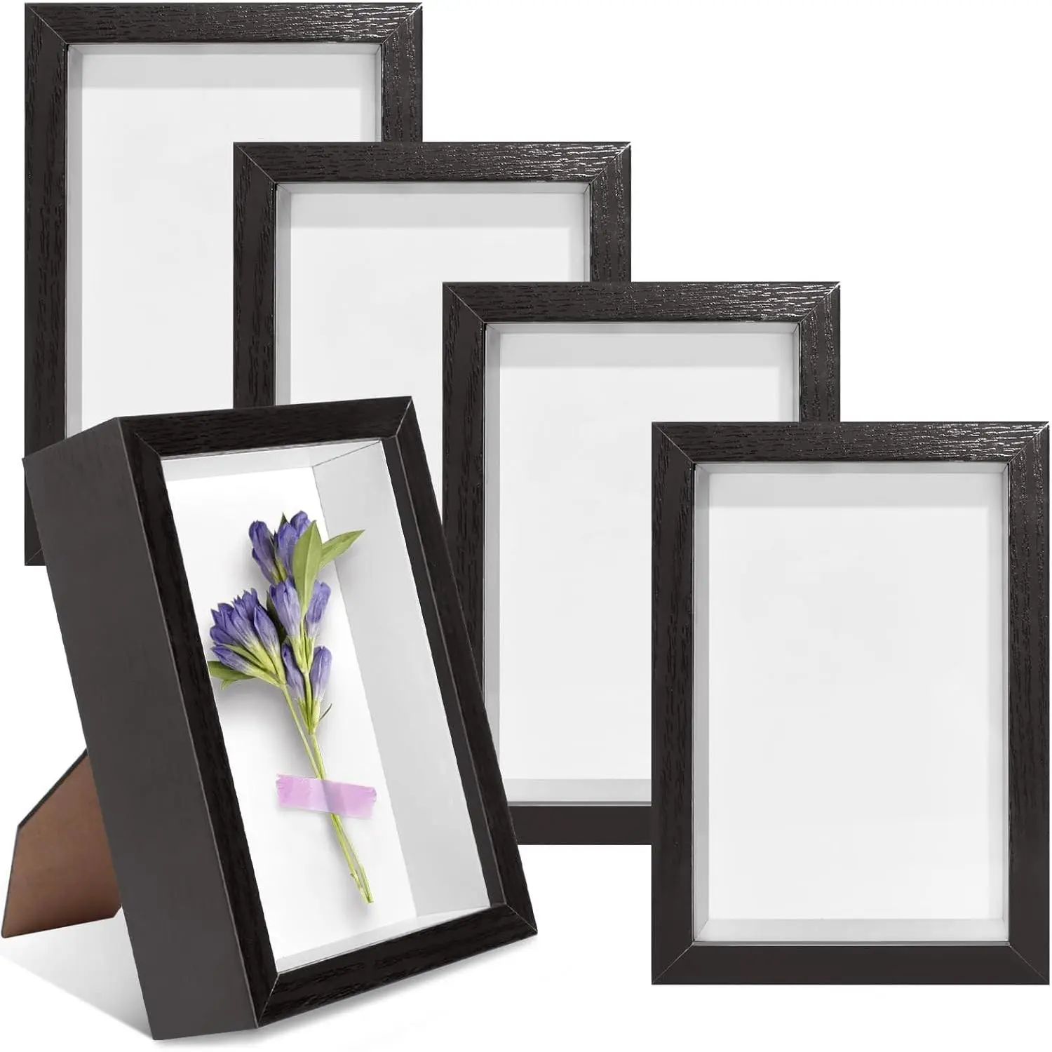 5 Pack 4" x 6" Black Shadow Box Frame, Small Wood Hollow Picture Frame with Clear Acrylic Front, 1" Deep Display Cases for Photos Dried Flowers Seashell Memorabilia DIY Crafts Medals