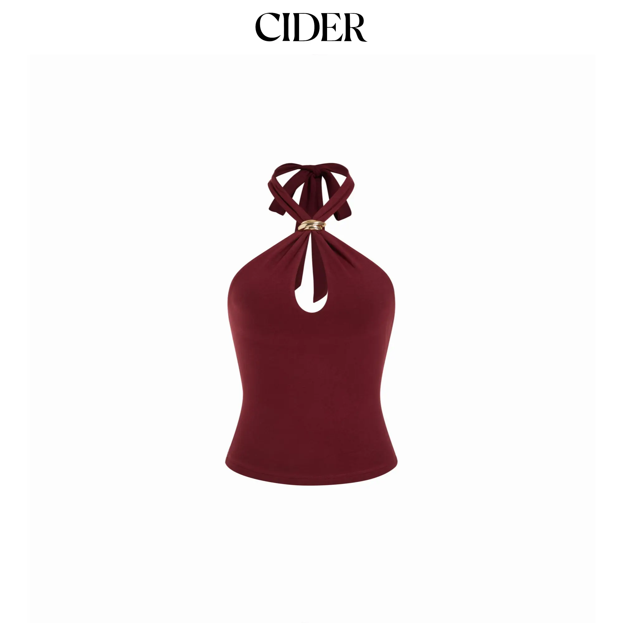 Cider Halter Neck Tie Front Metal Detail Slim Top SummerWins SummerFinds