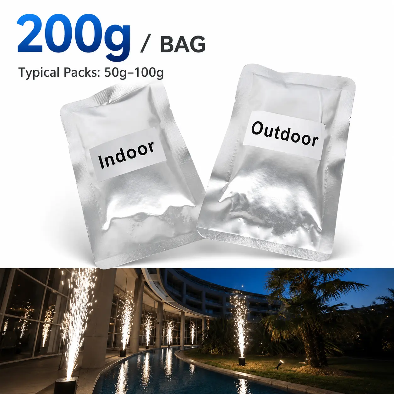 Clog-Free Granular Titanium Powder for Hopper-Feed Cold Spark Machine, 2-50 Bags x 200g, Indoor/Outdoor Use for Event Pros