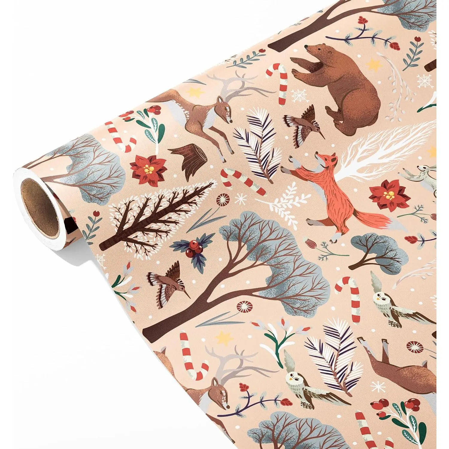 Limited Edition Modern Woodland Design Christmas Wrapping Paper Roll - Personalize Winter Holiday Gifts, 28.5 sq ft