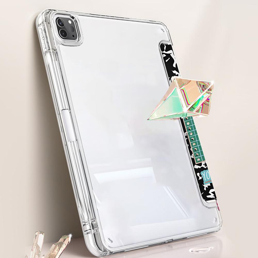 90s Retro School iPad Case with Stand and Pencil Slot,Composition Notebook & Cherry Design  Clear Acrylic Hard Back for iPad 10.2inch 2019/2021, iPad Mini, Pro, Air, Lightweight Scratch-Resistant Design Perfect for School and Home Use