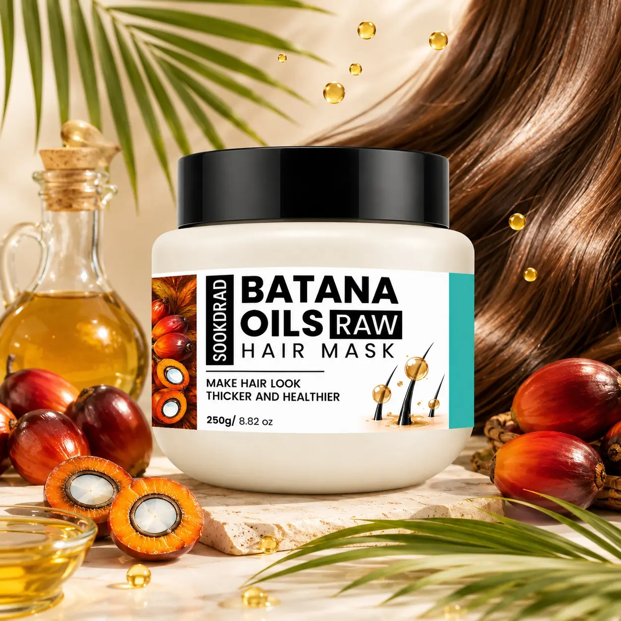 raw batana oils hair mask, made with raw batana oil, make hair thicker healthier, Hair Strengthener, suitable for hair, 8.82 oz