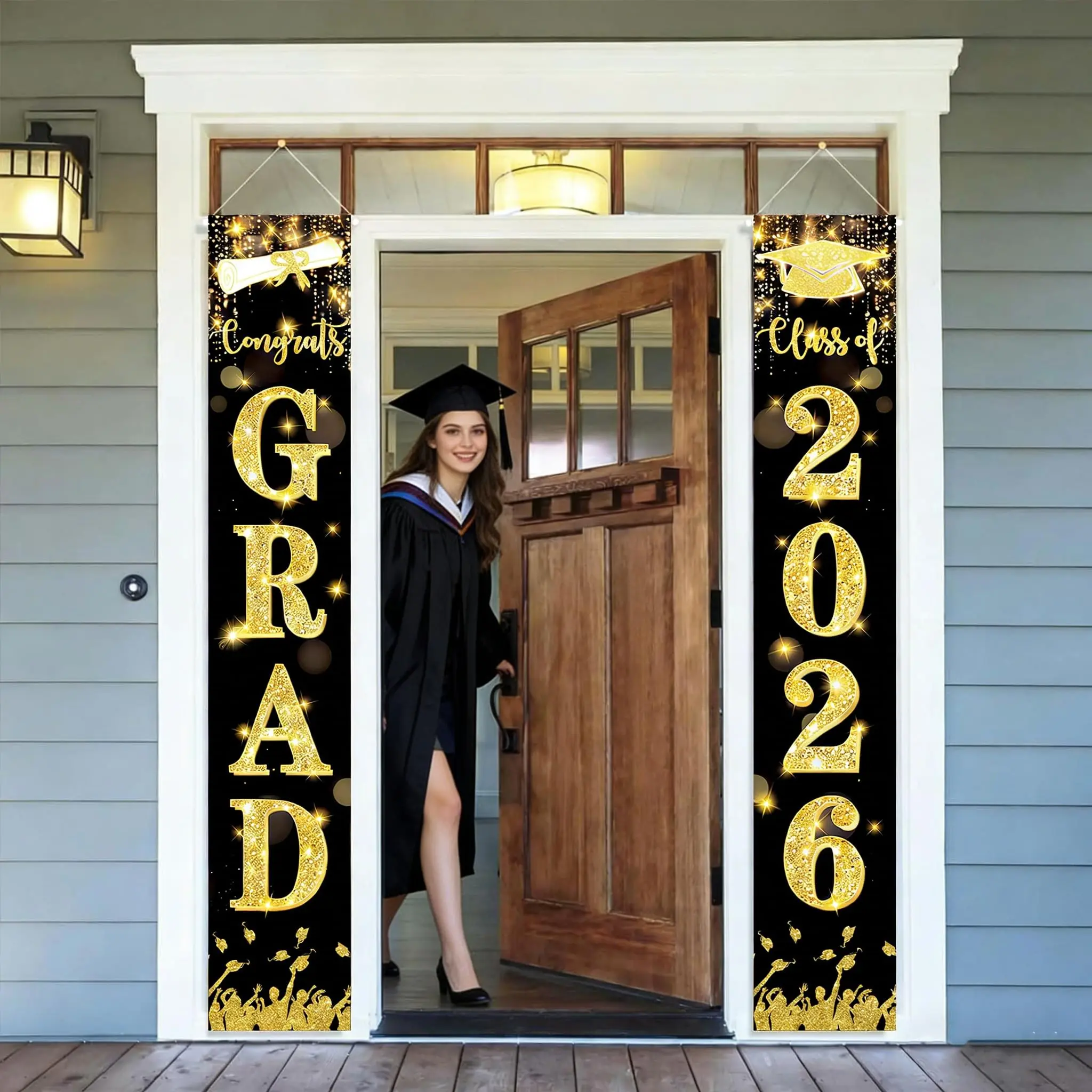 7-Colors Optional - 2026 Graduation Decoration - Congrats Grad Porch Banner - Congratulations to Graduates of Any School or Grade, 2026 Graduation Party Decoration