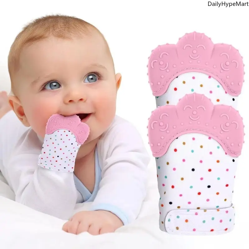 Silicone Teething Mitten for Babies, Anti-Scratch Chewing Glove Teethers for Soothing Gum Pain Relief