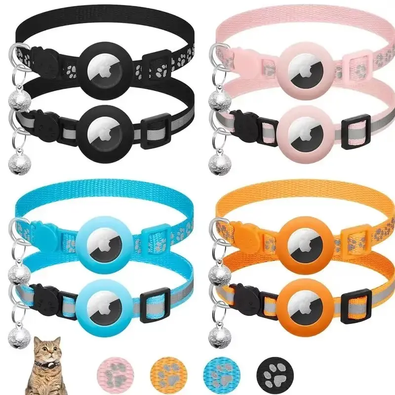 8-Piece Cat Collars with Apple Airtag Bell, Adjustable Safety Buckle, Reflective GPS Collar, Suitable for Kittens and Puppies, 7-12 Inches
