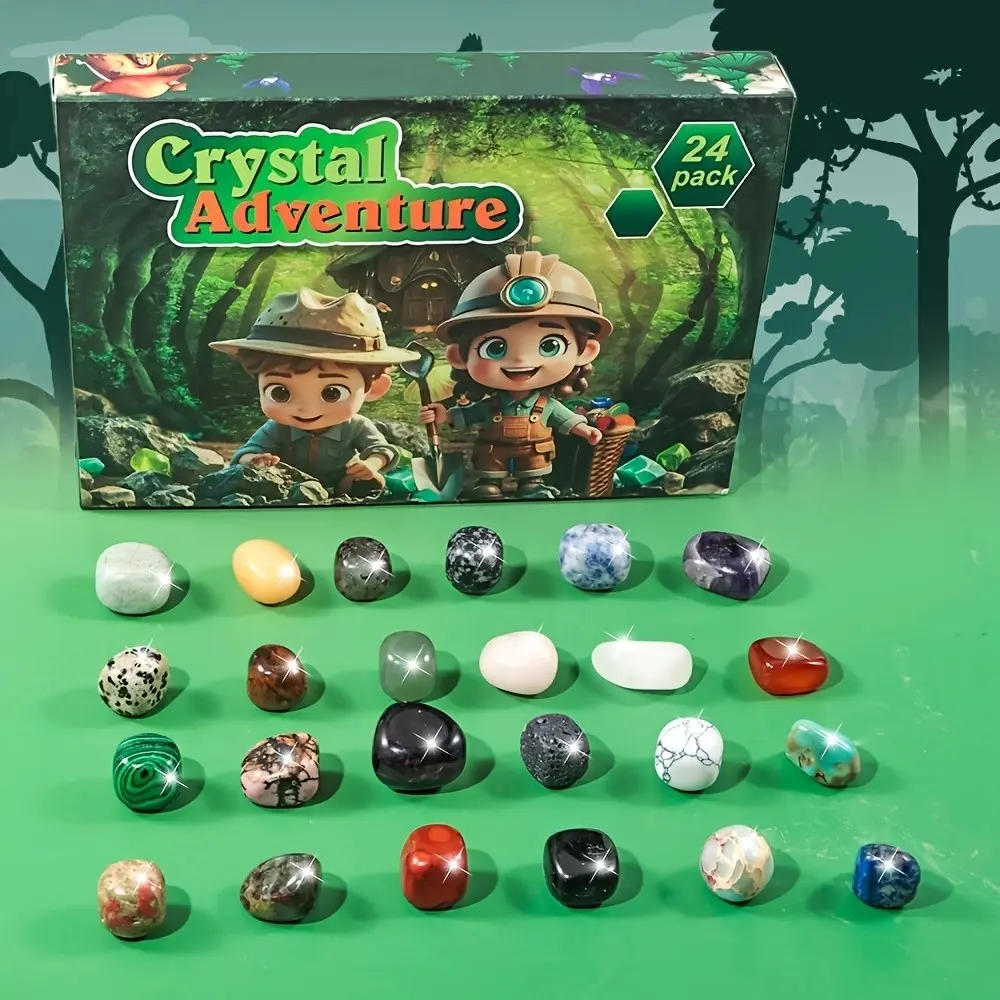 24pcs Natural Crystal Stone Gift Set, Forest Style Advent Calendar Blind Box, Glittering Natural Decor, 24-Day Countdown, Unique Holiday Gifts