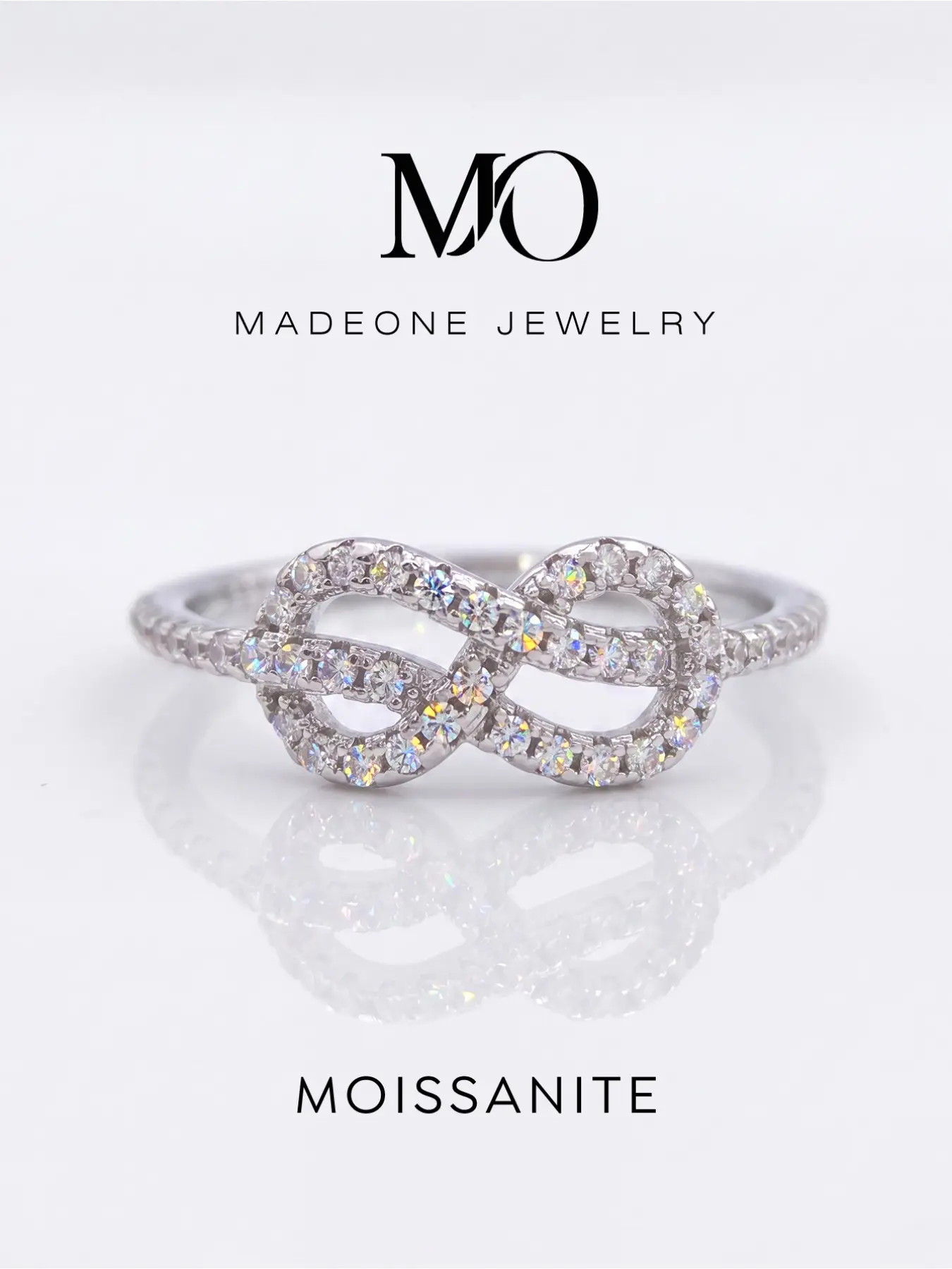 Full-Paved Infinity Symbol Moissanite Copper Band Ring for Women, Classic Infinity Sign Fully Inlaid With Sparkling Moissanite Stones, Polished Comfort-Fit Band, Gold & Silver Tone, Stackable Jewelry, Engagement Ring for Wedding, Anniversary Occasions