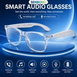 SENBONO's new smart glasses, intelligent translation glasses, support multiple language translations, audio glasses for listening to music and making calls, unisex, support AI voice assistants, suitable for indoor use, driving, and conference scenarios
