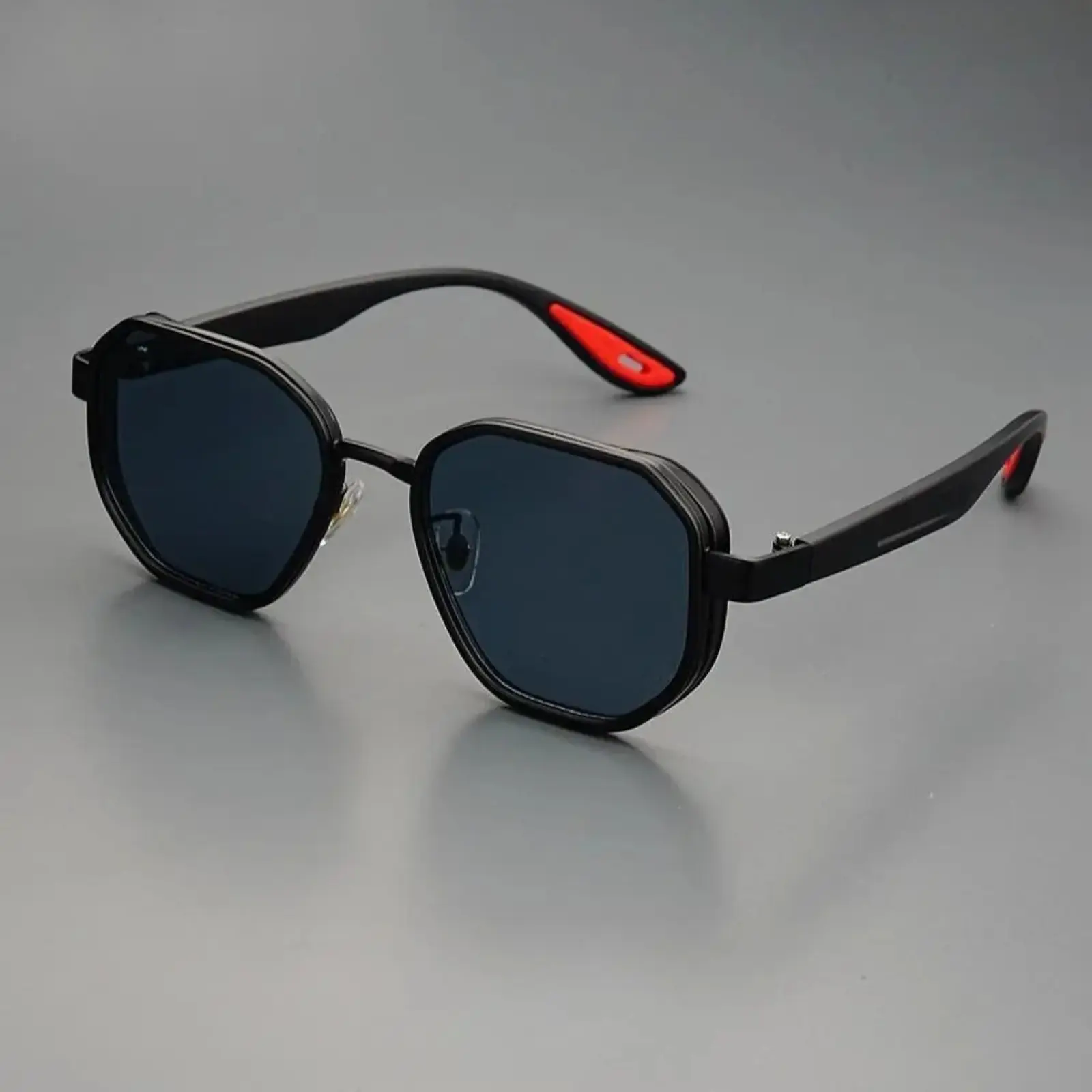 Unisex Clear Frame Geometric Polygon Sunglasses with Metal Trim, UV400 Anti-Glare Dark Lens TR90 Lightweight Eyewear with Non-Slip Temple Tips, Retro Sport Shades for Driving, Fishing, Travel & Daily Casual Wear
