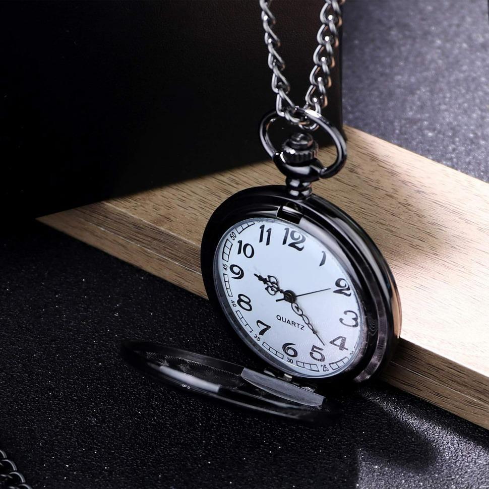 FINREZIO Dad Gift Pocket Watch for Father in Law Black Personalized Pocket Watch with Chain Engraved Thank You for Loving Me as Your Own vintage jewelry Quartz Pocket Watch for Father's Day Gift Fathersdaygift