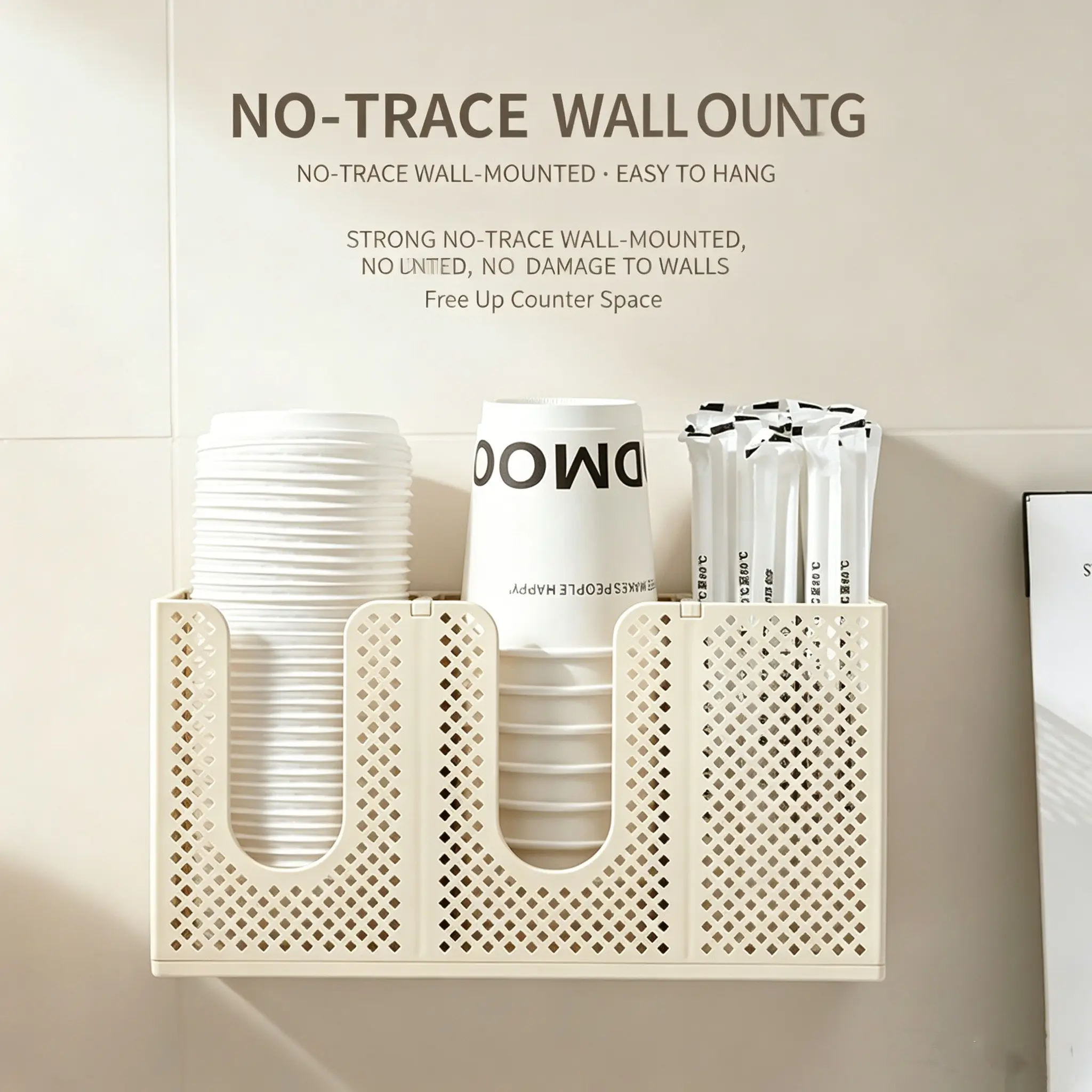 Wall-Mounted Paper Cup Holder, Desktop Disposable Cup Lid Straw Organizer, Multi-Functional Kitchen Storage Rack, Advanced Cup Dispenser, Convenient, Efficient