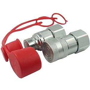 3/4'' NPT LSQ Hydraulics Flat Face Skid Steer Hydraulic Quick Connect Coupler, ISO12.5 Quick Disconnect Coupling, Set w/Dust Caps ISO16028