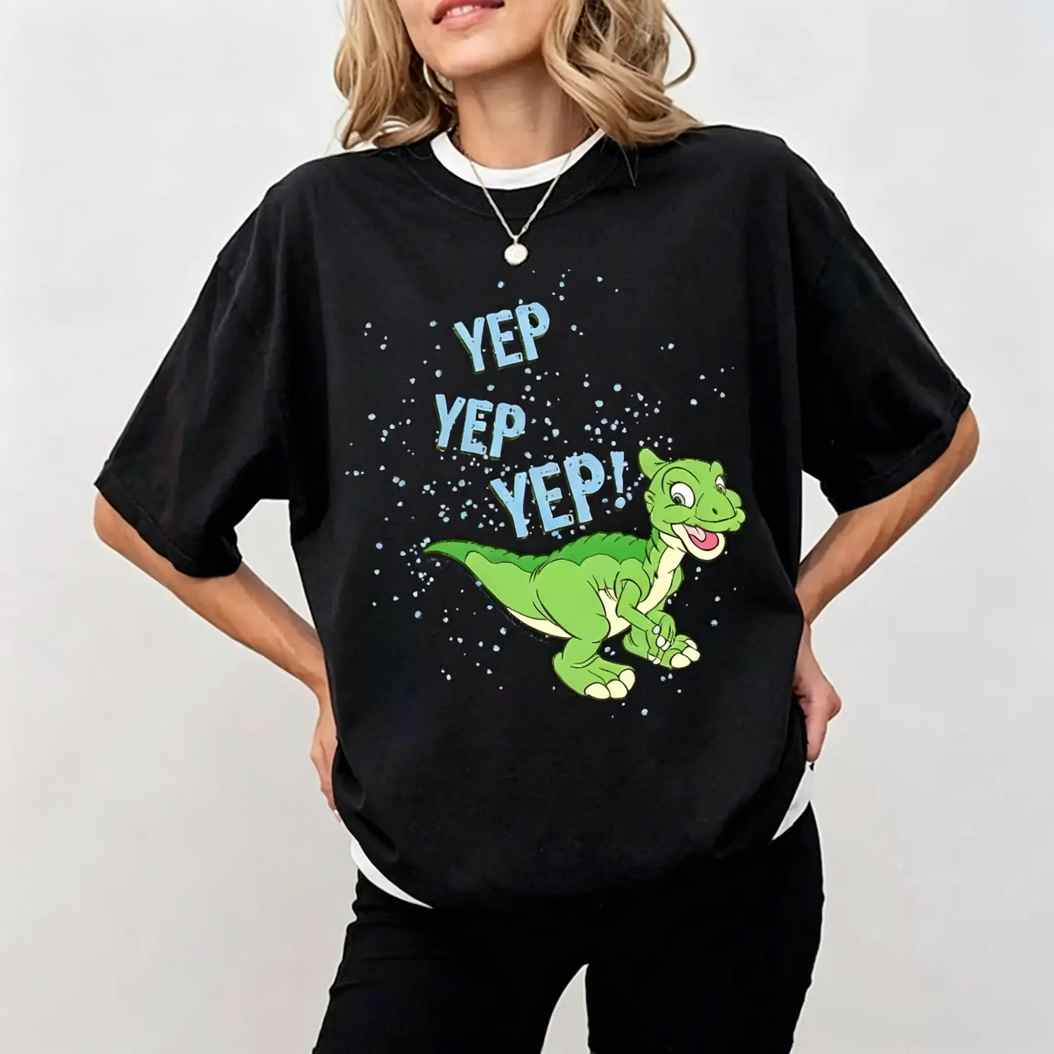Yep Yep Yep Dinosaur Graphic T Shirt Cute Cartoon Dino Tee Vintage Style Oversized Women Short Sleeve Casual Top