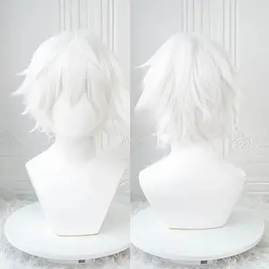 Anime Kaneki Ken Cosplay Wigs Short White Fluffy Wigs Eye Patch Heat Resistant Synthetic Hair Party Role Play Wigs