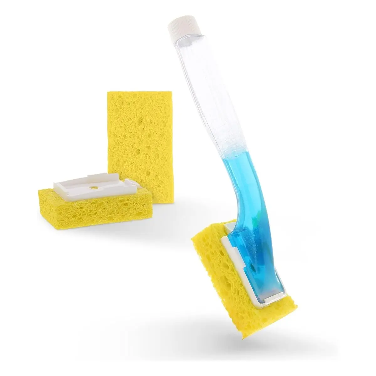 Durable Plastic Dish Wand with Long Handle, Includes Soap Dispenser, Built-in Scraper, 2 Replacement Sponges, Easy Refill Design for Quick Kitchen Dish & Pan Cleaning