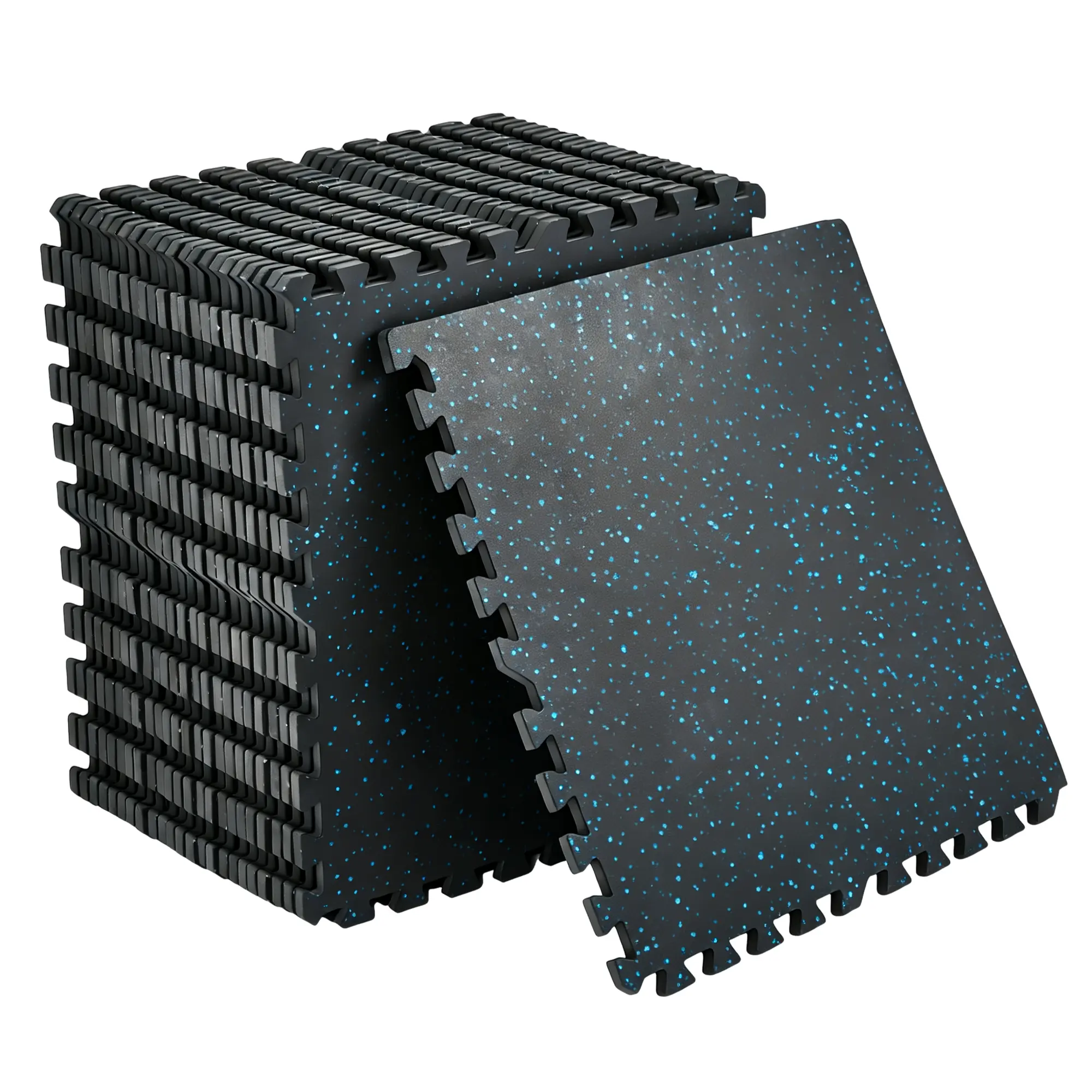 Exercise Equipment Mats 0.56" Thick Gym Flooring, Interlocking Rubber Top Exercise Floor Tiles 12/24 Pack, Non Slip Protective Workout Mat for Home Gym Garage Weightlifting, Black/Black+Blue/Black+Gray